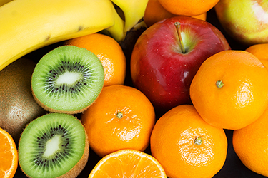 fresh kiwi, banana, apple, orange, other health fruits